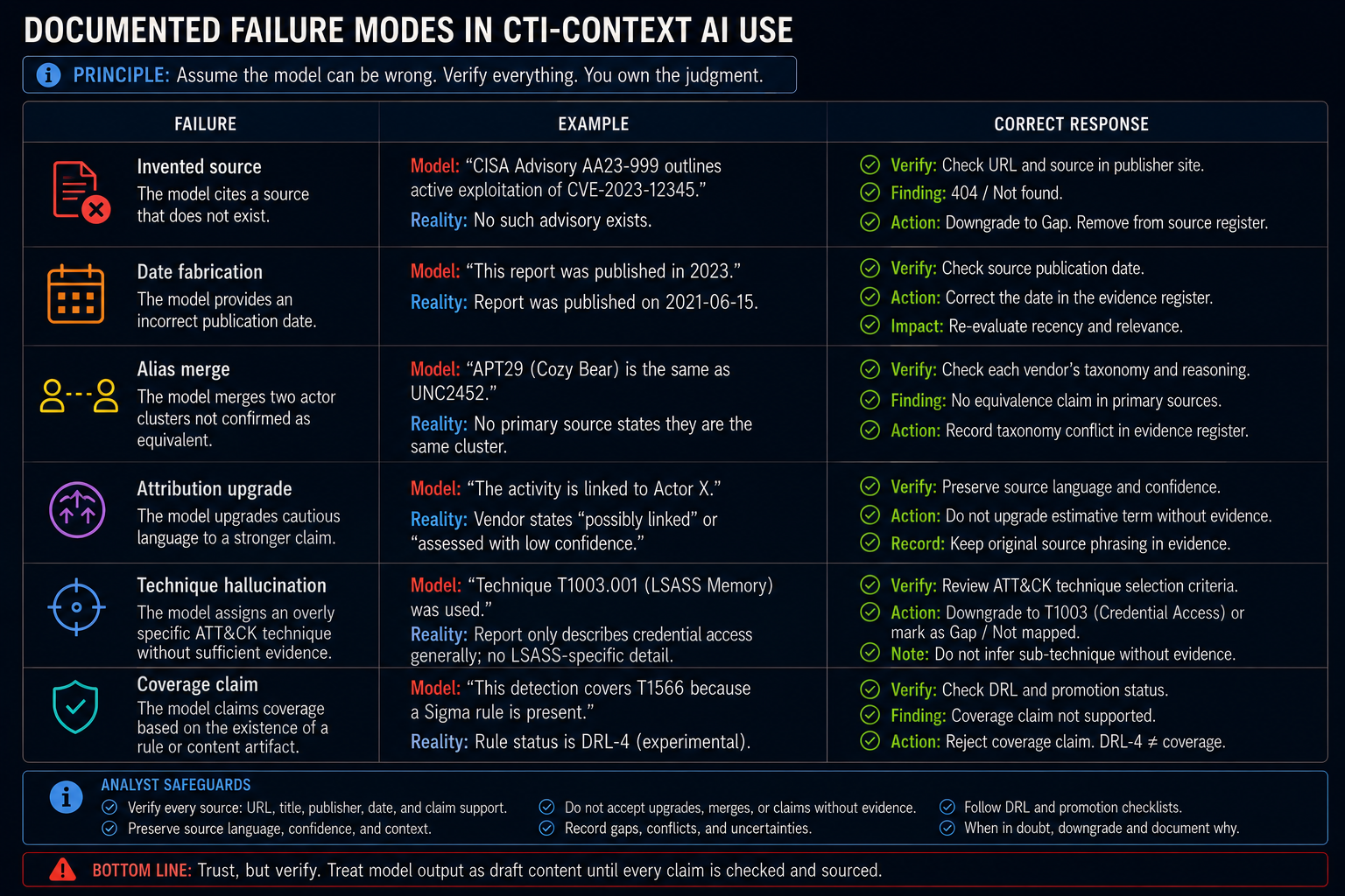 Documented Failure Modes in CTI-Context AI Use