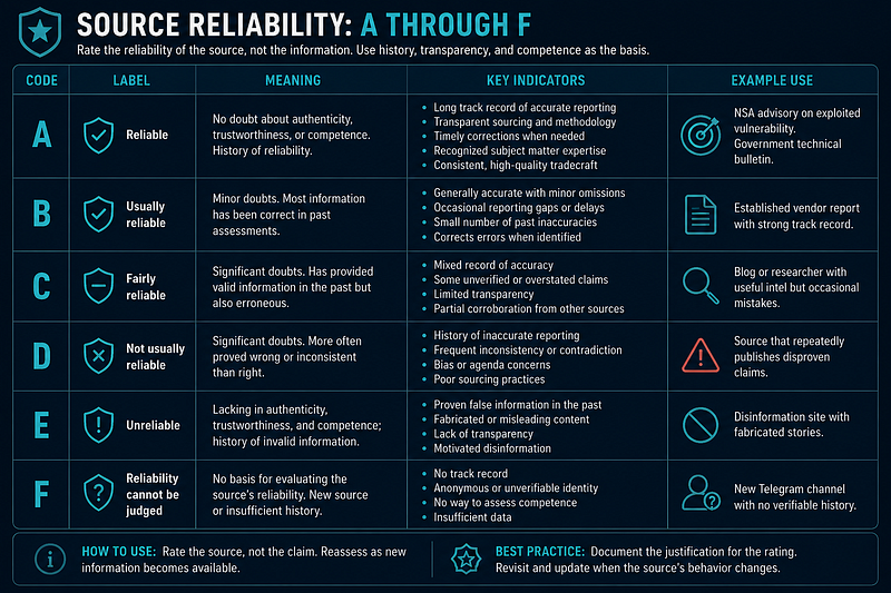 Source Reliability A–F — Admiralty Code Scale