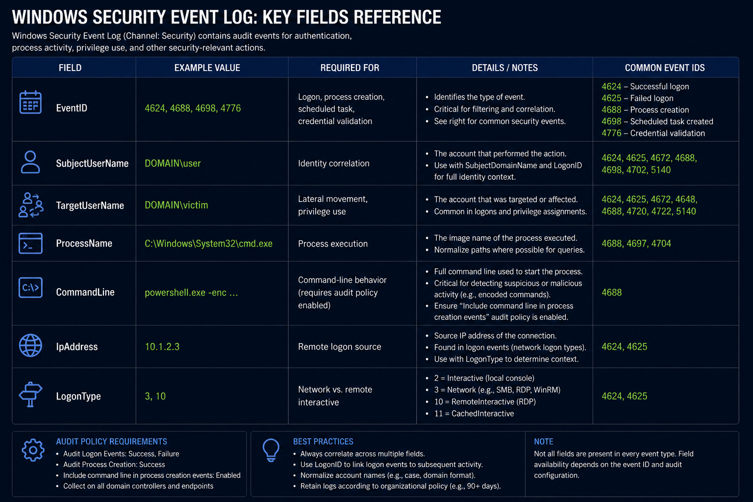 Windows Security Event Log: Key Fields Reference