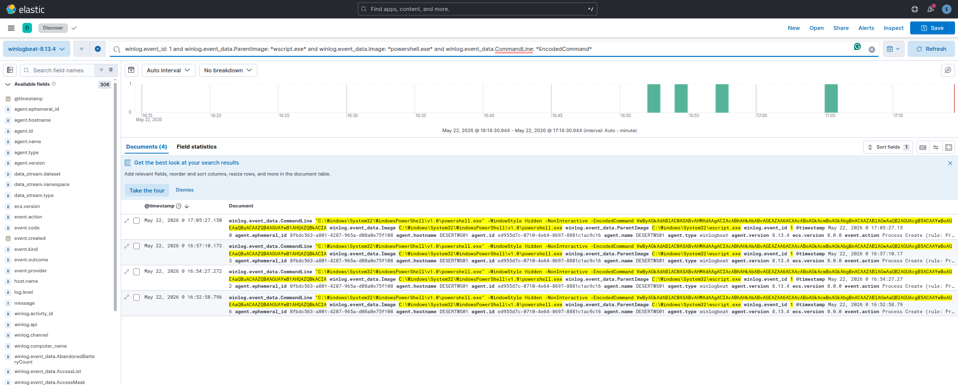 Kibana — det_mw_0001 spearphishing attachment detection PASS